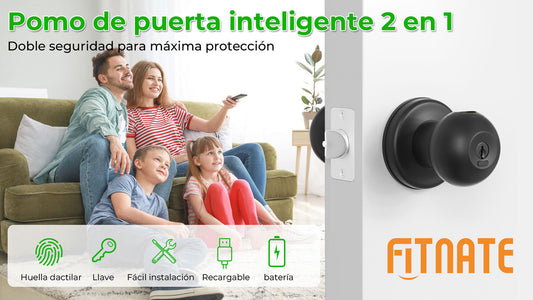 FITNATE Biometric Door Lock, Cerradura de huella dactilar recargable con llave