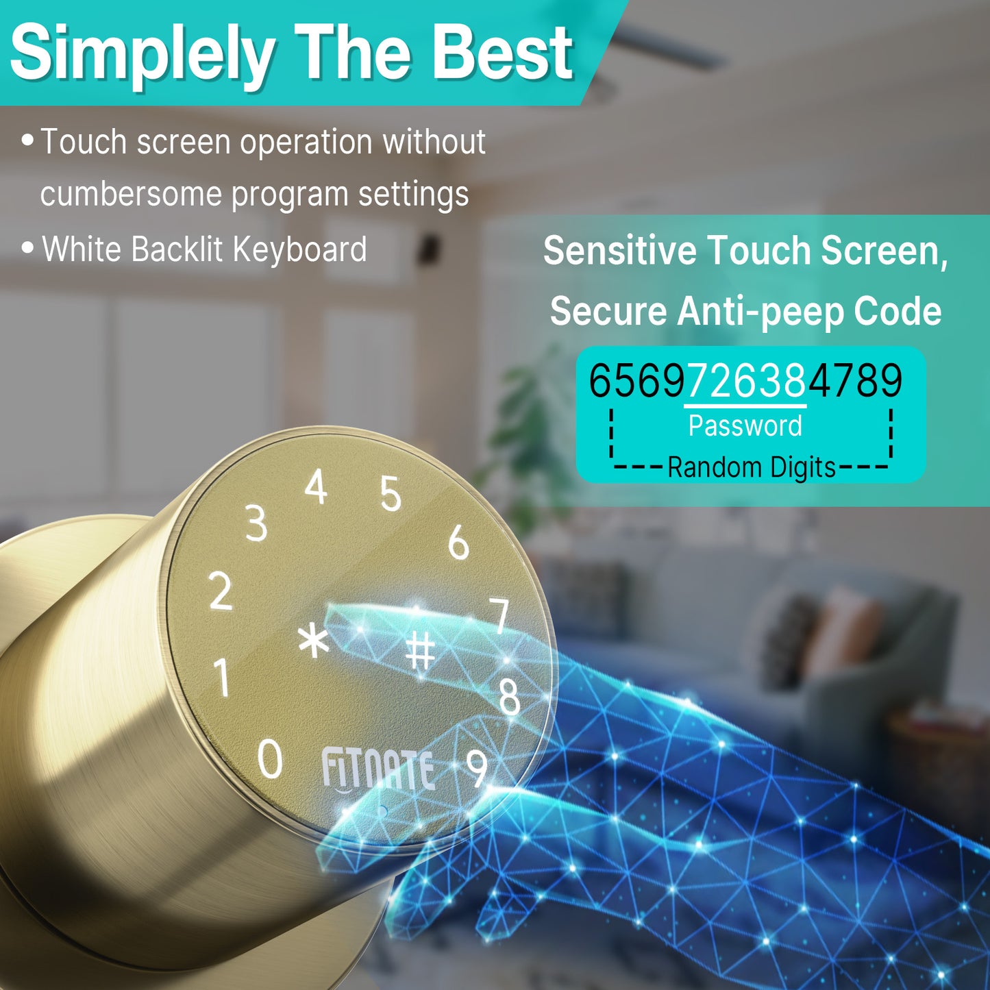 FITNATE 395 Touchscreen Keypad Door Knob, Bronze Gold