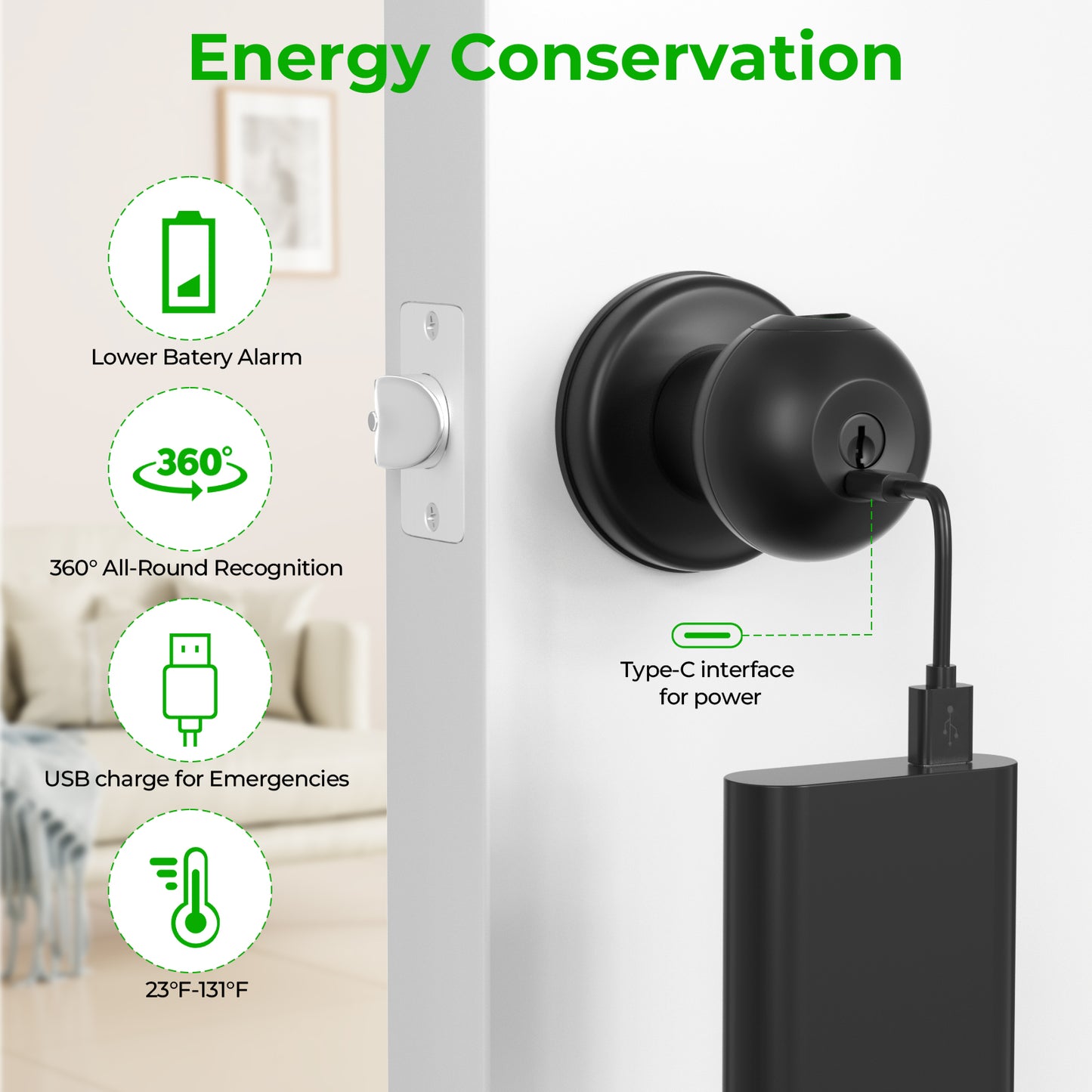 FITNATE 0436 Smart Fingerprint Door Knob - Biometric Door Lock