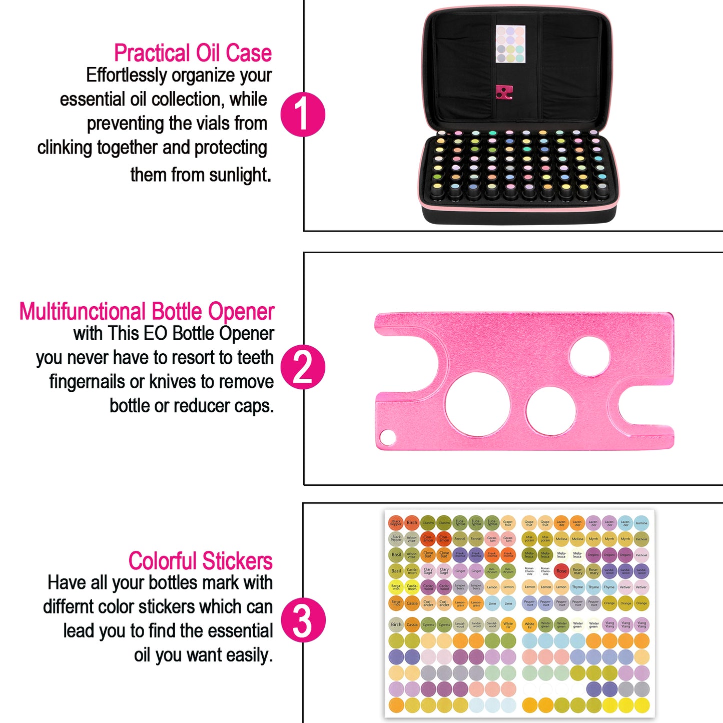 FITNATE 0140 Essential Oils Case for 5ml 10ml 15ml Essential Oils (70 bottles, Pink)