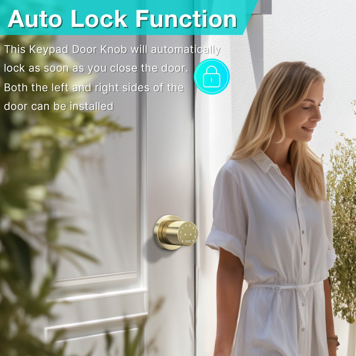 FITNATE 395 Touchscreen Keypad Door Knob, Bronze Gold