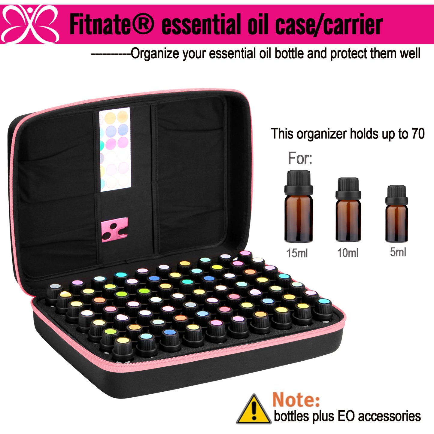 FITNATE 0140 Essential Oils Case for 5ml 10ml 15ml Essential Oils (70 bottles, Pink)