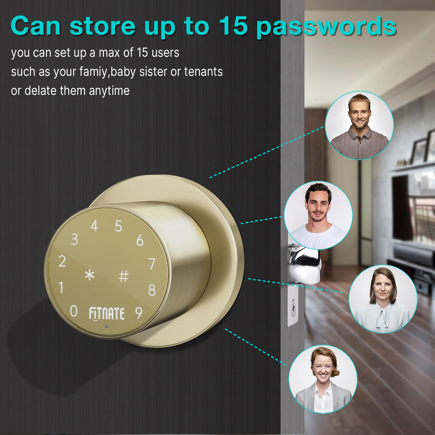 FITNATE 395 Touchscreen Keypad Door Knob, Bronze Gold