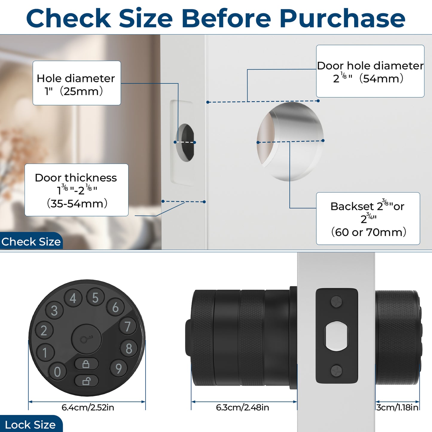 FITNATE 447 Electronic Door Knob with Keypad and Key, 100 Codes
