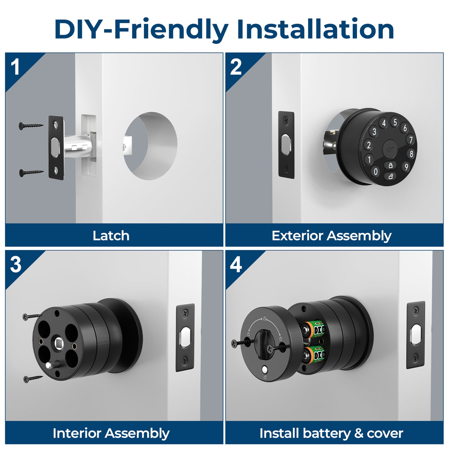 FITNATE 447 Electronic Door Knob with Keypad and Key, 100 Codes