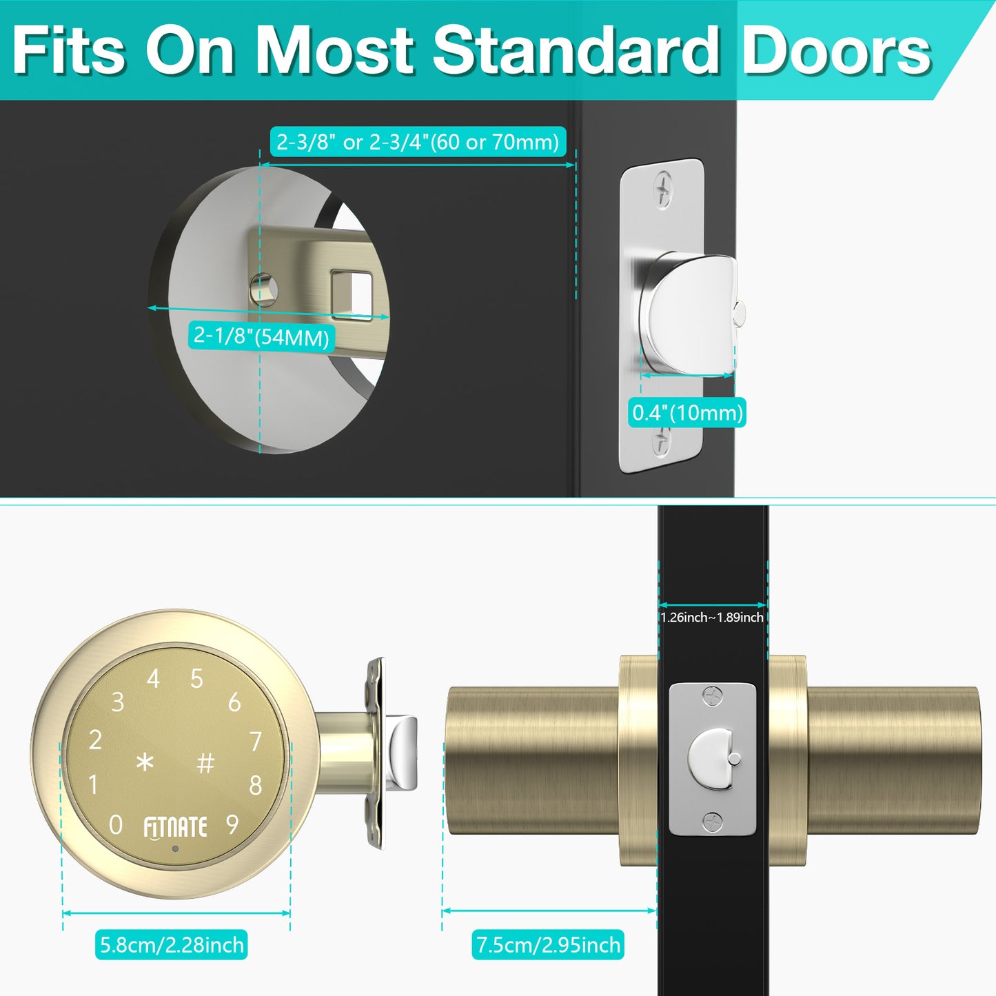 FITNATE 395 Touchscreen Keypad Door Knob, Bronze Gold
