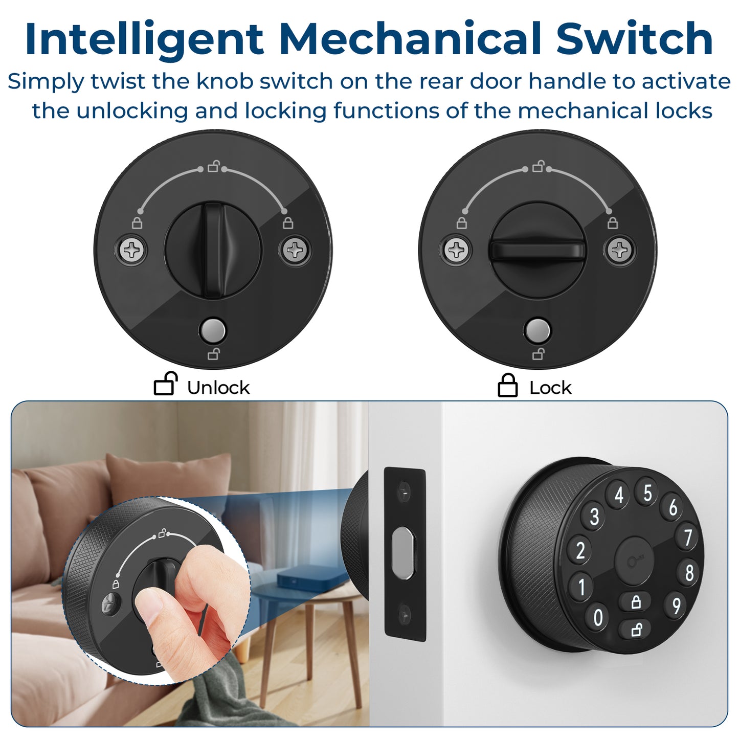 FITNATE 447 Electronic Door Knob with Keypad and Key, 100 Codes