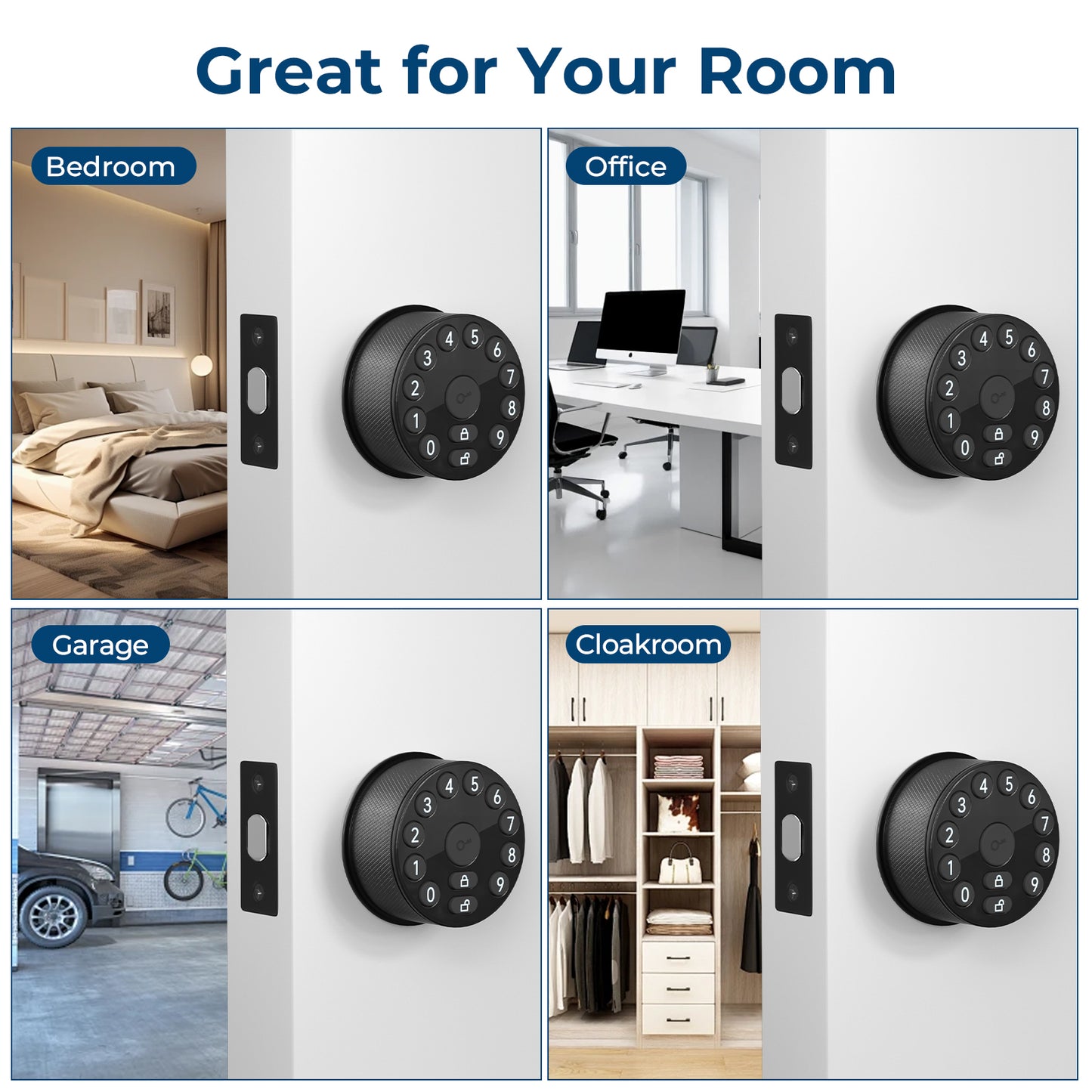 FITNATE 447 Electronic Door Knob with Keypad and Key, 100 Codes