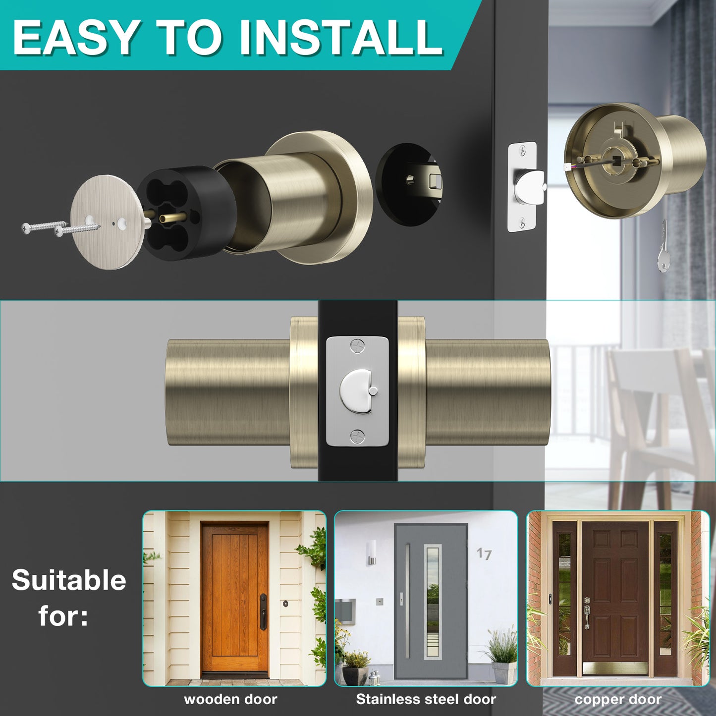 FITNATE 395 Touchscreen Keypad Door Knob, Bronze Gold