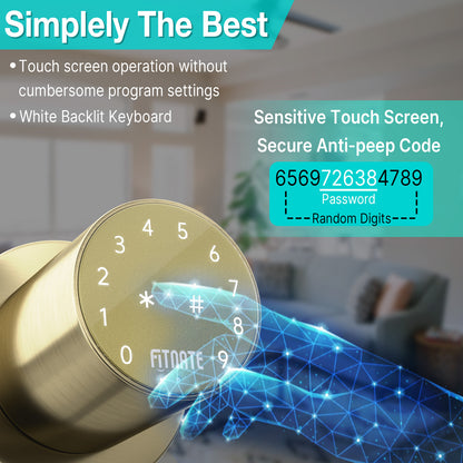 FITNATE 395 Touchscreen Keypad Door Knob, Bronze Gold