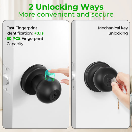 FITNATE 0436 Smart Fingerprint Door Knob - Biometric Door Lock