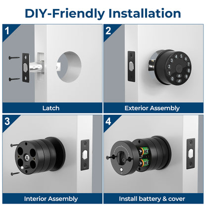 FITNATE 447 Electronic Door Knob with Keypad and Key, 100 Codes